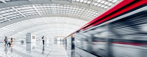 interior of the modern mall of beijin airport subway station.